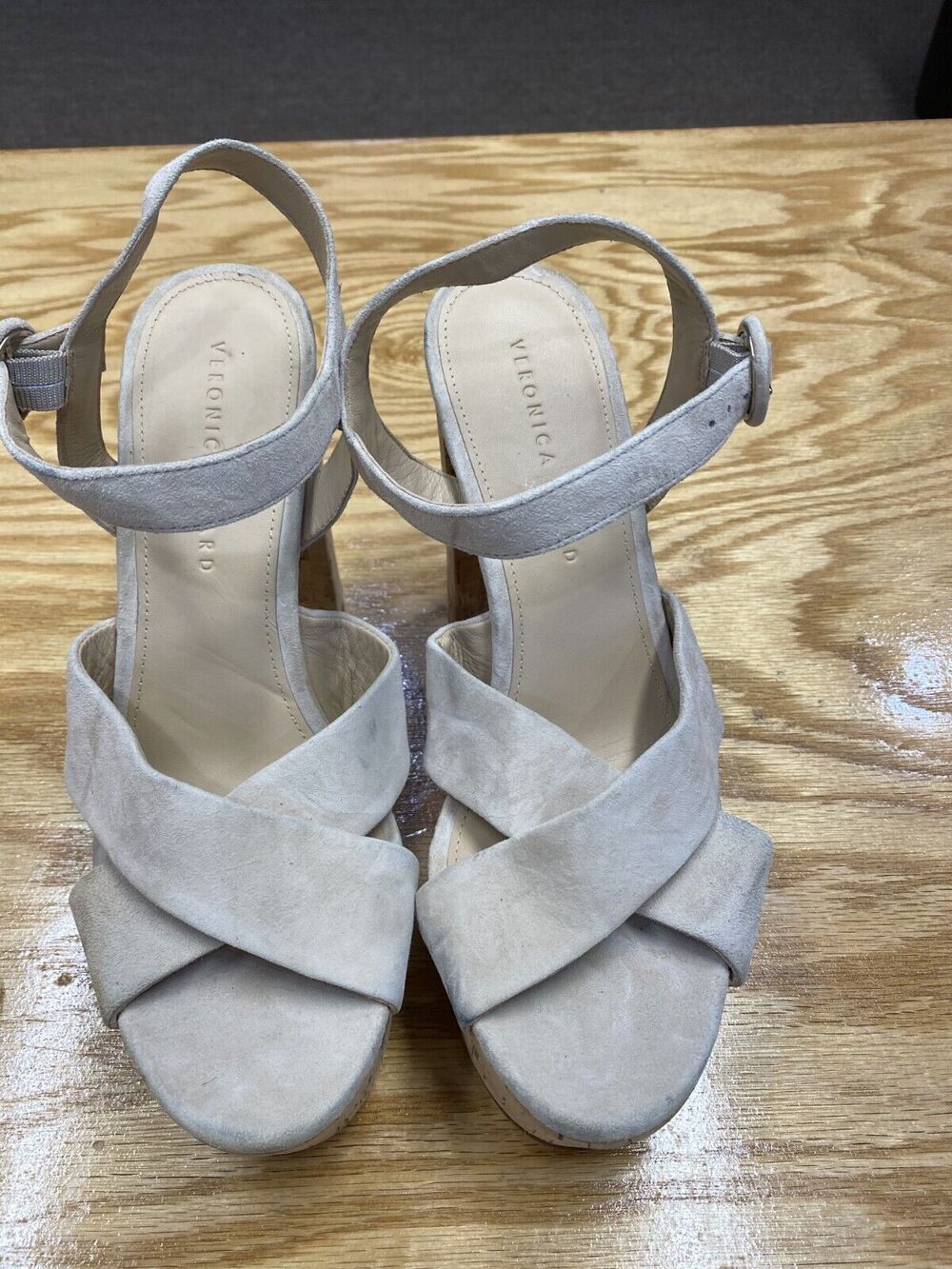 Veronica Beard Platform Heels Women's 9M Ivory Suede Criss Cross Preppy S56